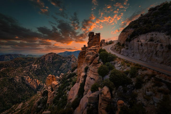 Windy Point lookout on Mt. Lemmon, Arizona shot from a drone
